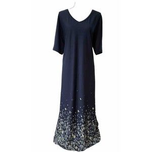 J.Jill Pure Jill Maxi Dress Size 2X Navy Blue Floral Print Shift Short Sleeve
